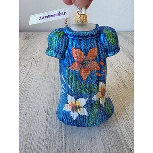 Hawaiian flower dress glitter ornament remember Poland Xmas tree blue